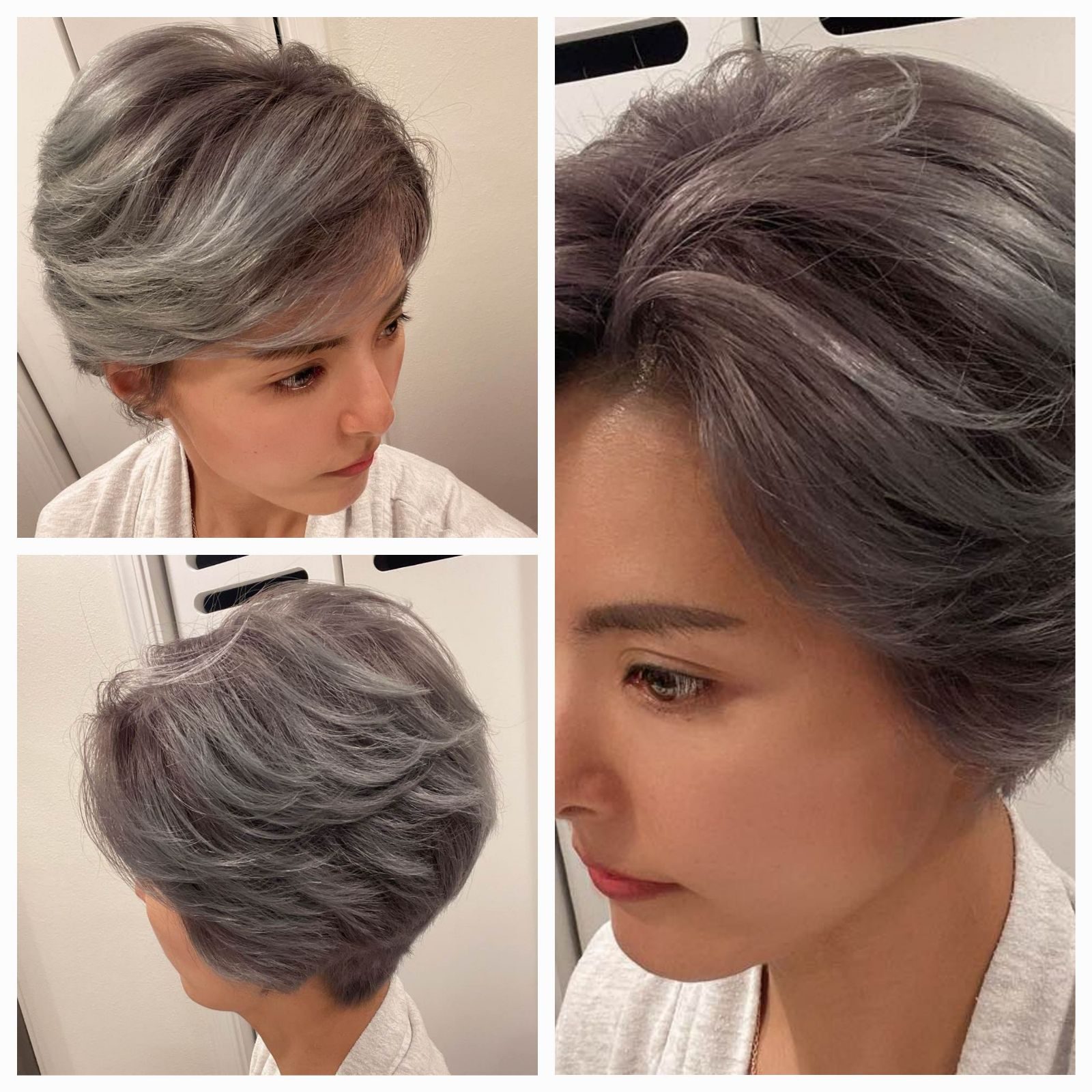 Textured silver-gray pixie cut